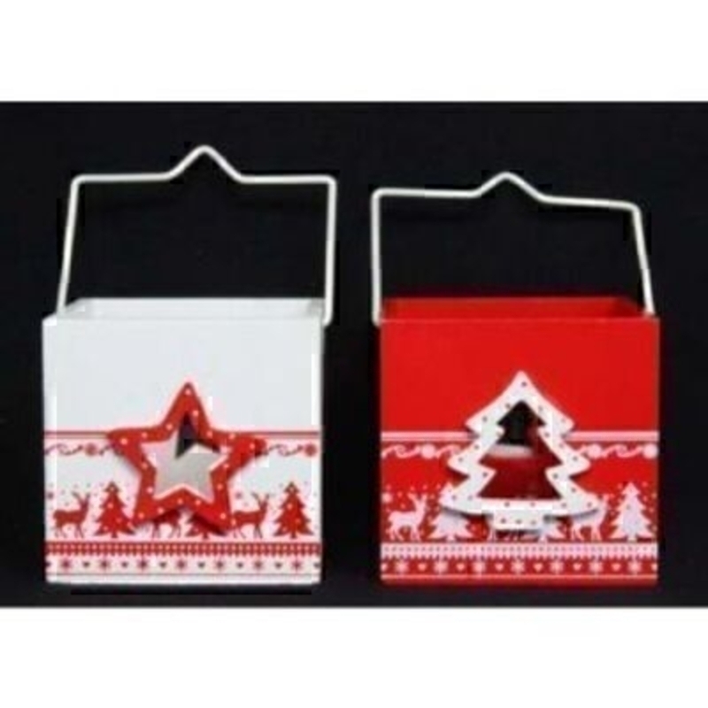 Choice of Red or White Christmas Lantern Gisela Graham Choice of Red or White Christmas Wooden Lantern by designer Gisela Graham. Able to be hung up by the wire handle, with a cut out design to let the light of the candle out. Add some festive cheer to your Christmas Decorations this year. If preference betwe